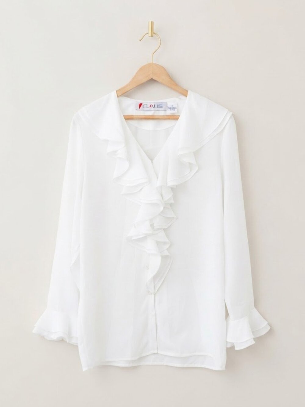 Ruffle Blouse Size 10 White VTG Career Office Siren Quiet Luxury Pirate Poet